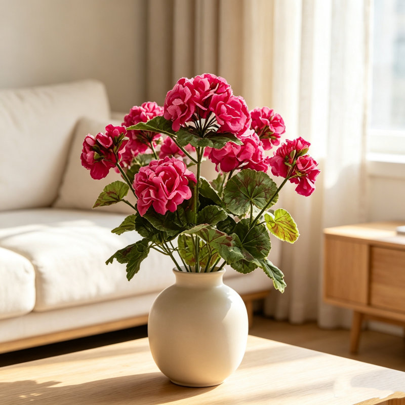 6 pièces de géraniums artificiels 14 po en soie blanche résistantes aux rayons UV pour les plantes de jardin extérieures Bush Home Decor
