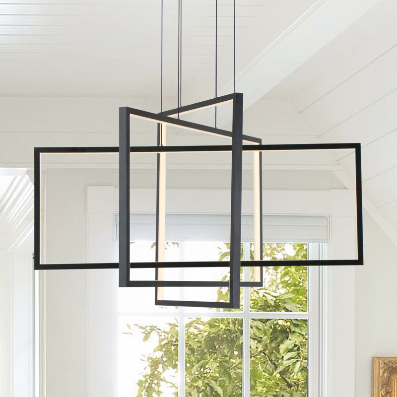 Vollmer 3-Light LED Square/Rectangle Chandelier Remote Dimmable , Black
