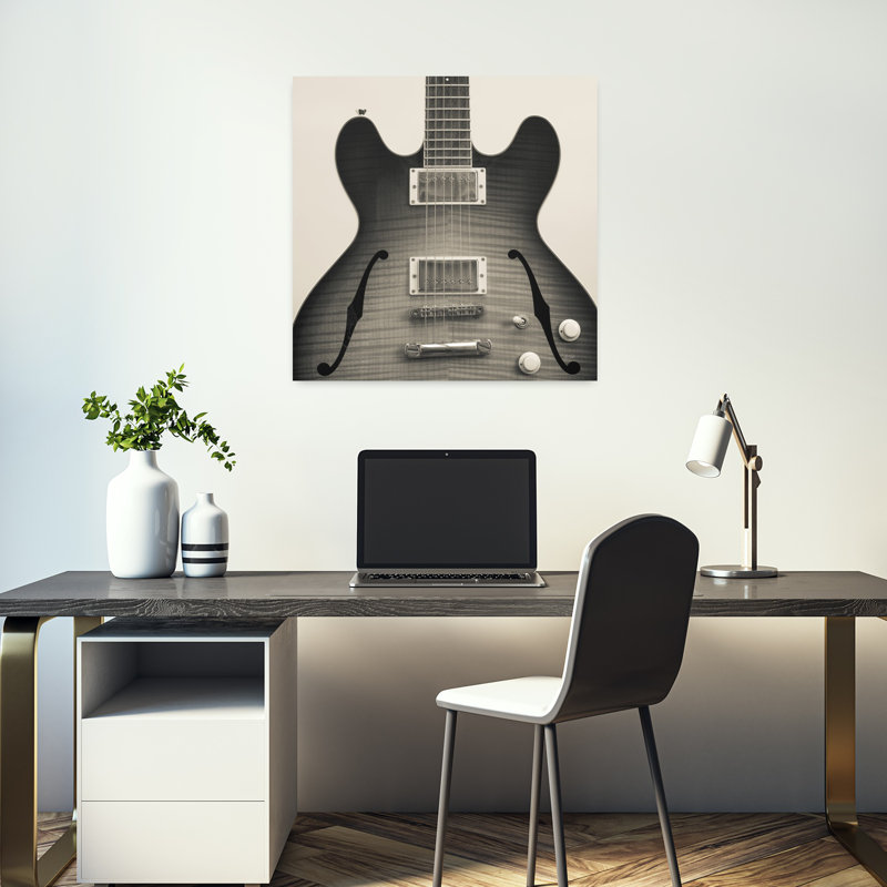 Guitare III, art contemporain abstrait, H 18 po x l 18 po