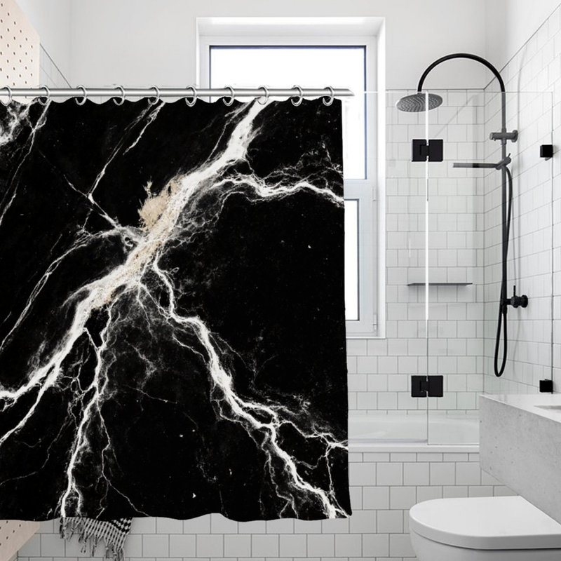Rideau de douche noir et blanc en marbre noir L 72 po x l 72 po
