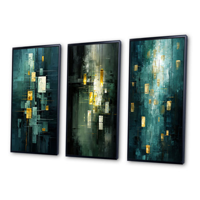 Sudden Serenity, abstrait turquoise et or - ensemble de 3 peintures abstraites