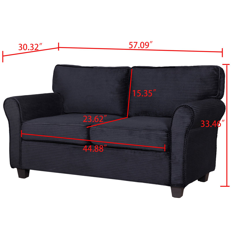 Canapé de style moderne avec dossier amovible et accoudoirs rembourrés pour le salon, la chambre à coucher, Noir