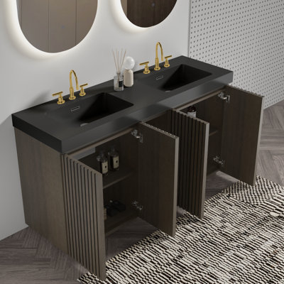 Meuble-lavabo en chêne fumé GALAN