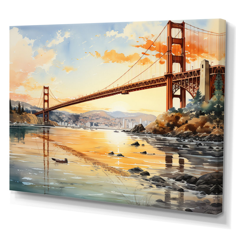 Edmir Orange Bridge Golden Gateway V sur impression sur toile, H 12 po x l 20 po x P 1 po, Toile tendue