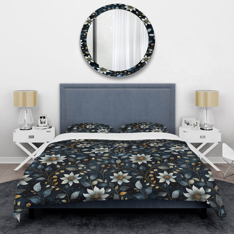 Ensemble de housse de couette Grey Silver Sparkling Flower Glam II - Glam, Housse de couette très grand + 2 taies décorativ