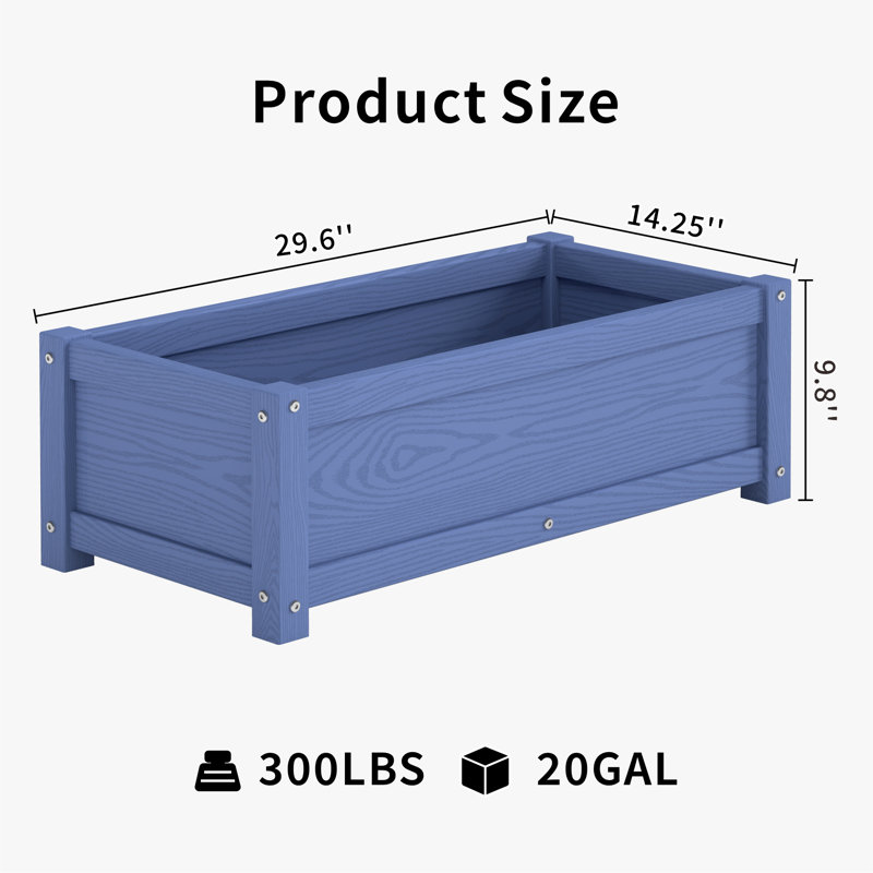 Boîte à fleurs rectangulaire avec trous de drainage Boîte en polyéthylène pour lit de jardin, imperméable et résistante aux intempéries