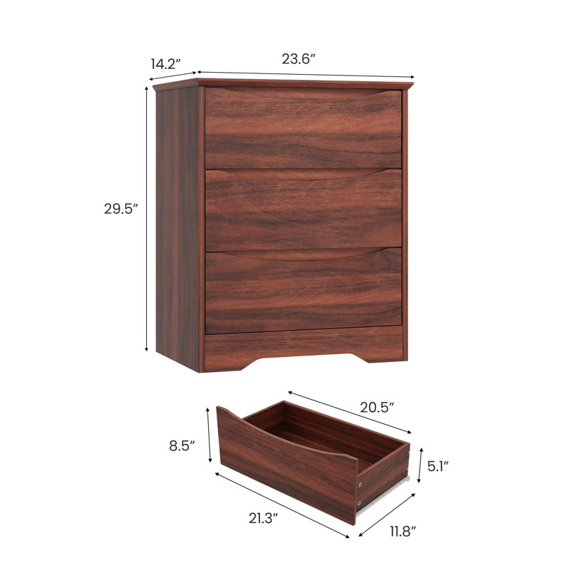 Wooden Dresser with 3 Drawers, Tall Modern Closet with Deep Storage, Large Chest of Drawers with Wide Top, Long Storage Dresser for Bedroom, Living Room, Hallway, Kids Room