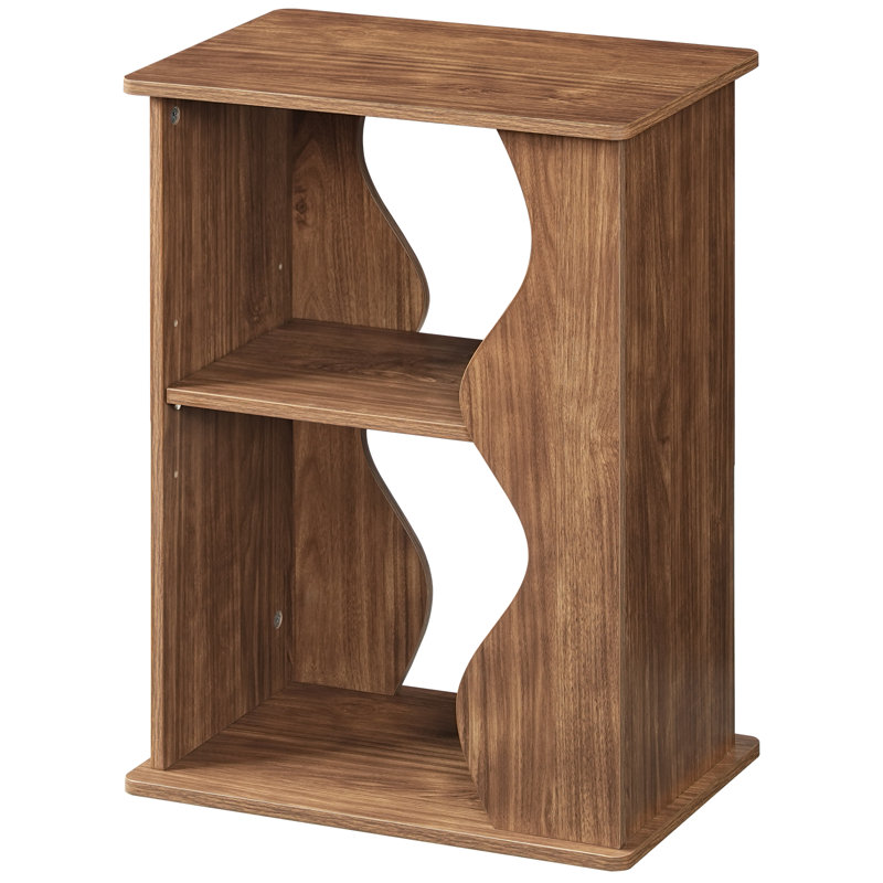 Wave Pattern Mid-Century Modern End Table, Side Table with Adjustable Removable Shelf