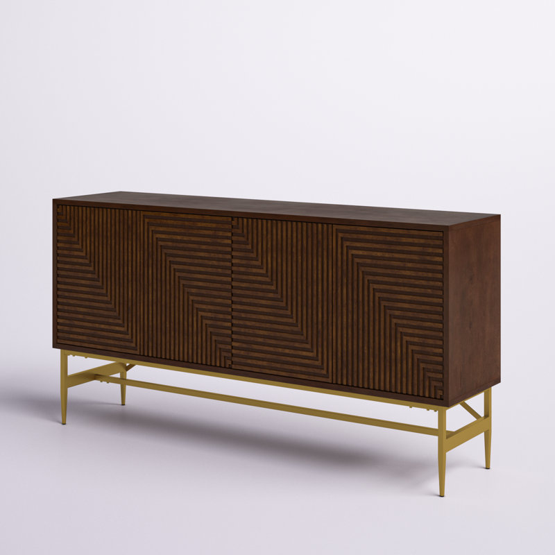 Paniagua 65" Wide Fluted Sideboard with Adjustable Shelves, Walnut