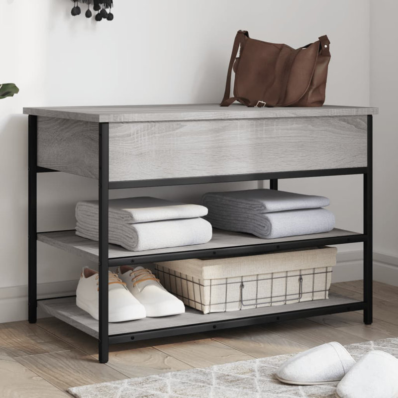 4 Pair Shoe Storage Bench, Grey Sonoma