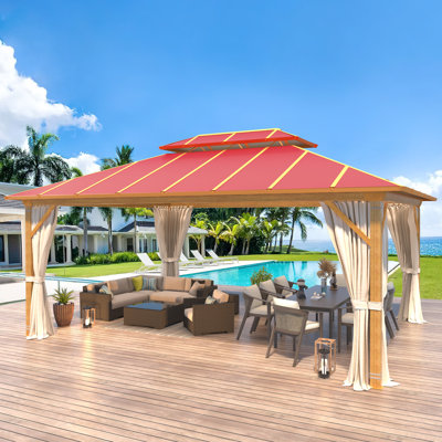 16 ft. x 12 ft. aluminum hardtop gazebo with wood-grain finish