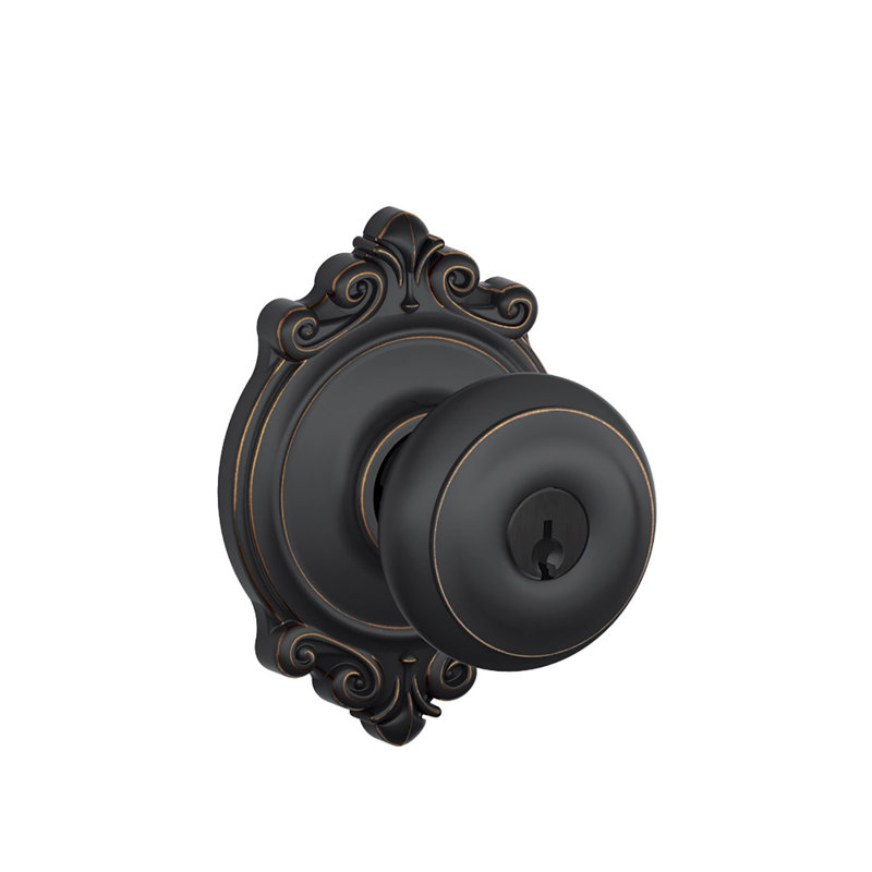 Georgian Knob with Brookshire Trim Keyed Entry Lock, Aged Bronze, Keyed Different