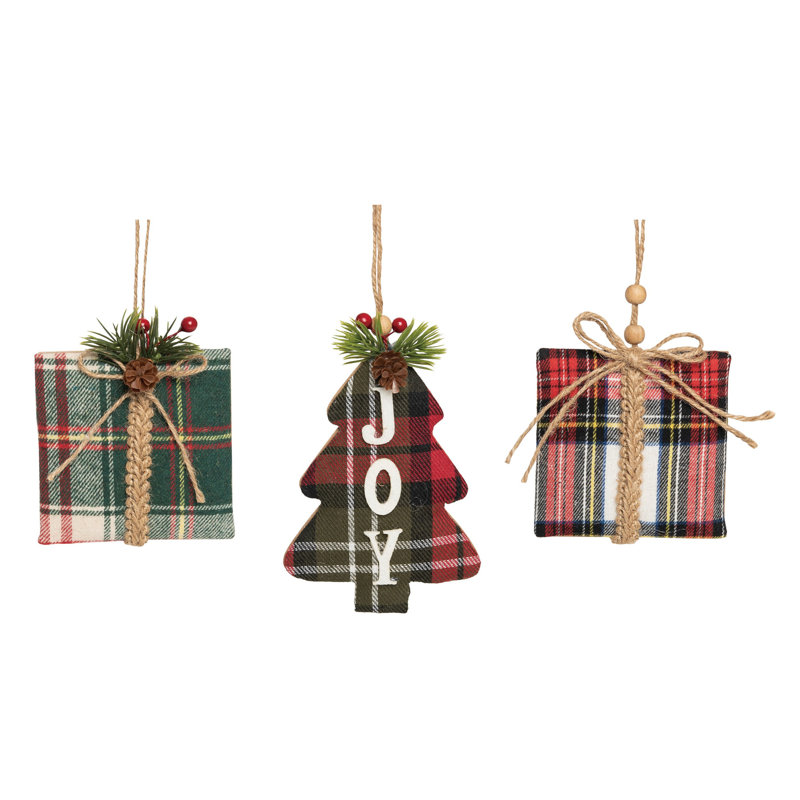 3 Piece Present and Tree Hanging Figurine Ornament Set