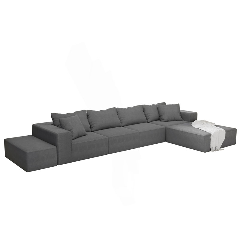 Canapé moderne, ensemble de canapé modulaire rembourré, ensemble de canapé modulaire en forme de L avec 6 coussins, Gris