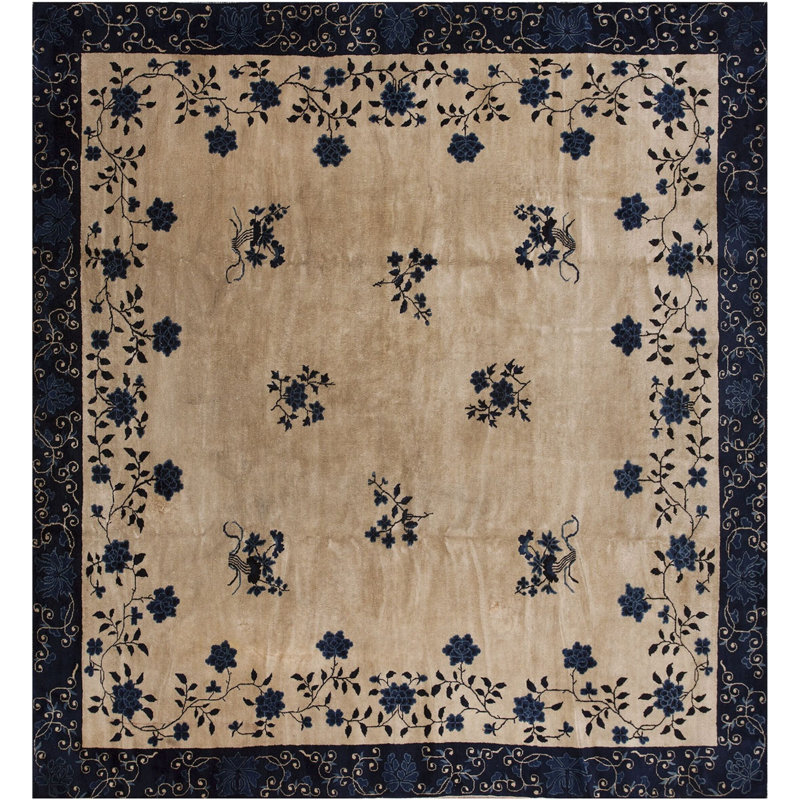 Antique Peking Chinese Floral Ivory 1880s Rug