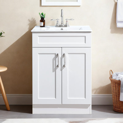 24'' White Morden Single Bathroom Vanity With Ceramic Top