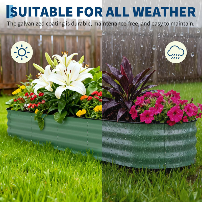 2 Pcs 8'x2'x1.5' Raised Garden Beds Outdoor - Galvanized Steel Planter Box for Vegetables, Flowers & Herbs Rust-Resistant Garden Box, Easy Assembly Raised Garden Beds, Green