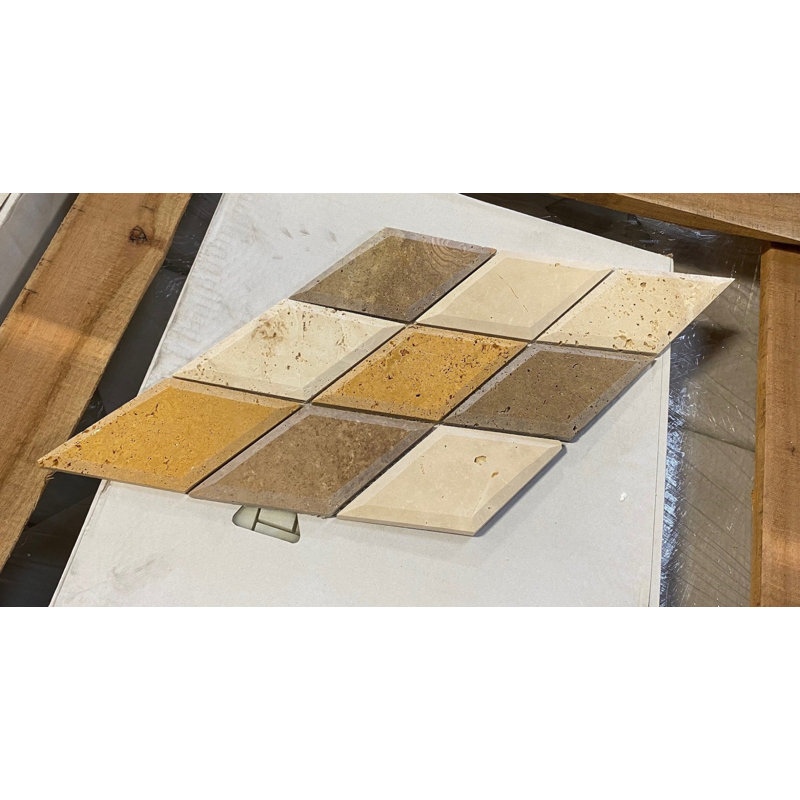 Carrelage mosaïque biseauté en travertin