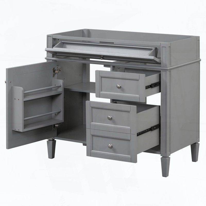 Bathroom Vanity Cabinet Only with Two Drawers, Tip-Out Drawer and Door Organizer, Solid Wood Frame, Gray, Grey