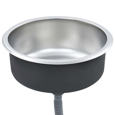 vidaXL Kitchen Sink with Strainer and Trap, Diameter 16.5" Stainless Steel