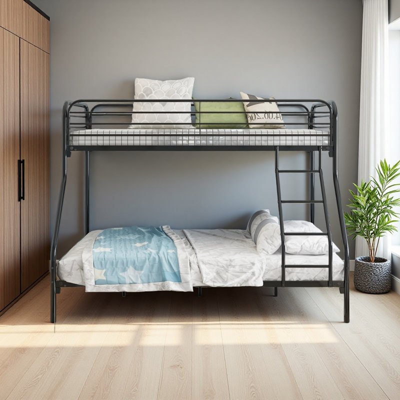 Heavy Duty Twin-Over-Full Metal Bunk Bed, Black