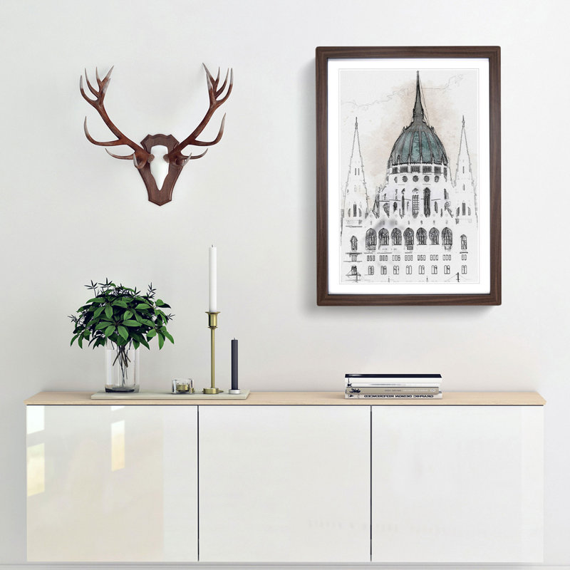 Parliament Building in Budapest in Abstract - Picture Frame Graphic Art Print, 65cm H x 48cm W x 2cm D, Walnut Framed