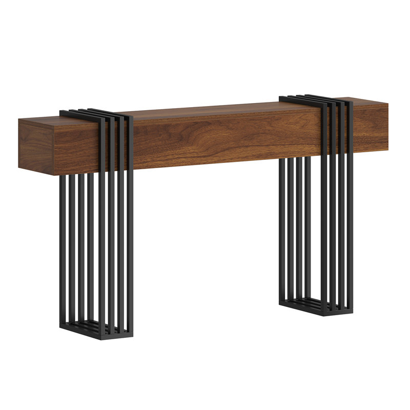 63 Inch Long Console Table, Extra Thick Industrial Sofa Table Behind The Couch Rectangular Entryway Table For Entrance Hallway Living Room, Entire Top Board & 4-pipe Legs