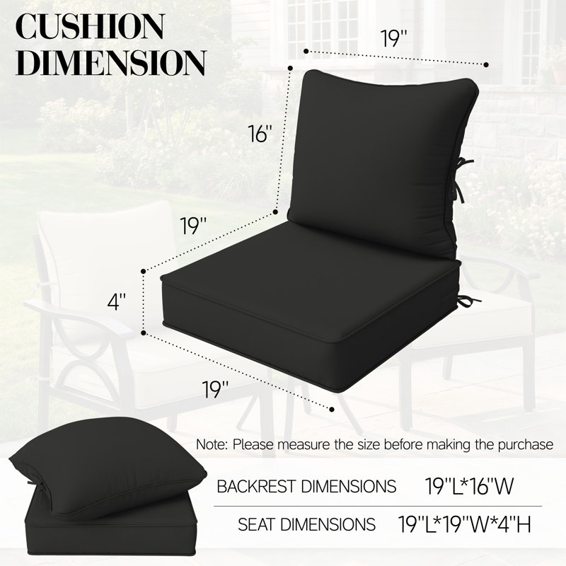 Ensemble de coussins de siège d'extérieur Wynee, 4", Noir, noir, noir, noir, 19" W x 19" D