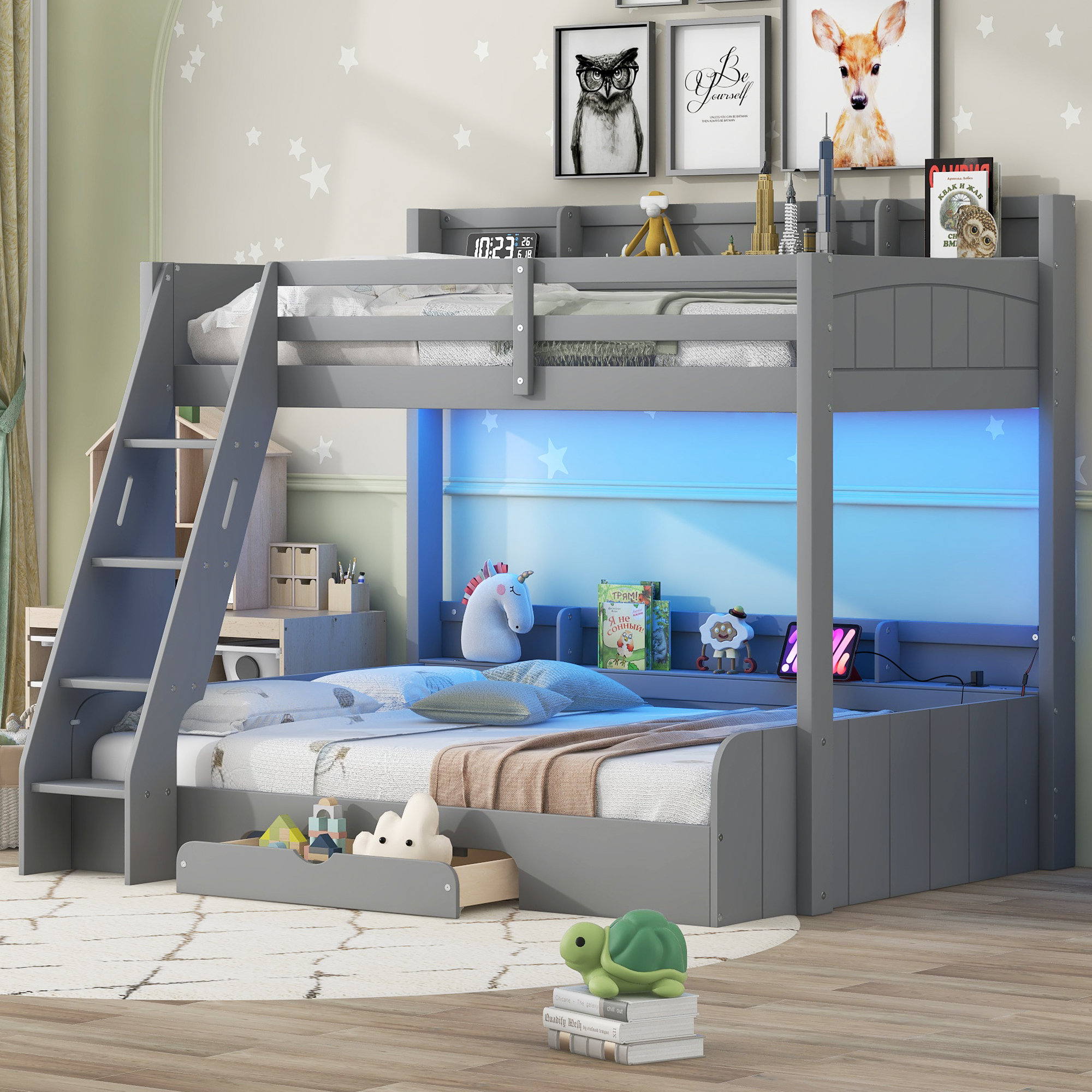 Harriet Bee Twin Over Full Bunk Bed with LED and Outlets Wayfair