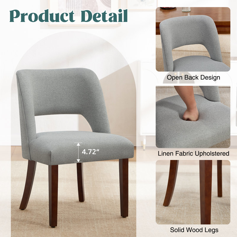 Upholstered Solid Wood Dining Side Chair, Light Gray