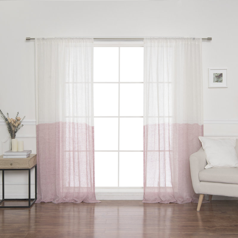 Panneau de rideau simple obscurcissant avec passe-tringle Burtie, Blanc / Rose