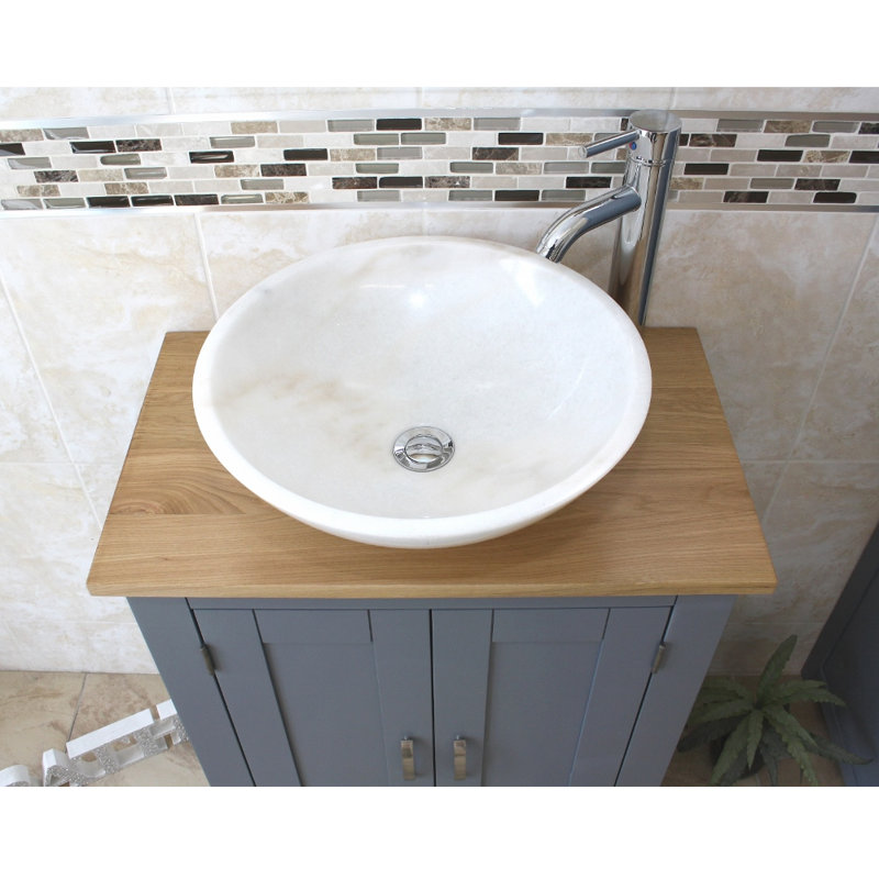 Cowen 650mm Single Bathroom Vanity with Vessel St1 Basin, White Marble, Grey, Oak