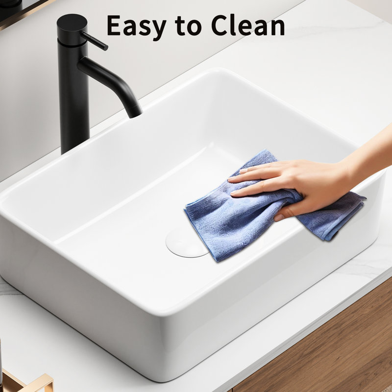 Lavabo vasque de salle de bain rectangulaire en céramique blanche de 19 pouces, beau et élégant, facile à entretenir, emballage en mousse moulée élégant et généreux, avec des taches, neuf avec