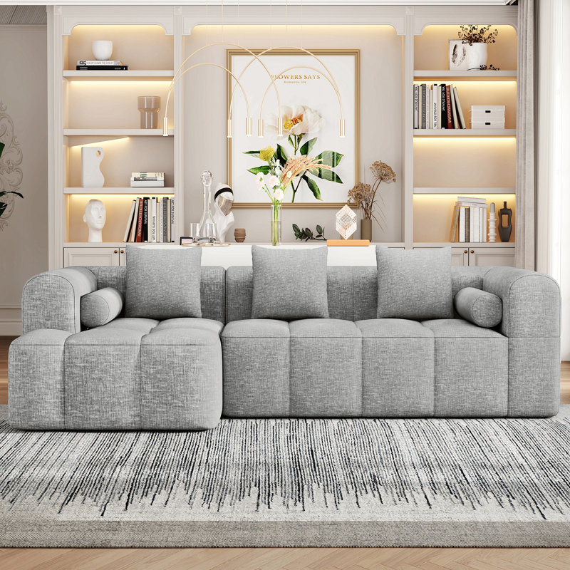 Canapé modulaire rembourré 2 pièces avec coussins Boneless, sans assemblage requis, Light Gray Chenille