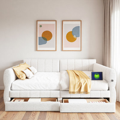 Upholstered Daybed With Usb And 2 Drawers