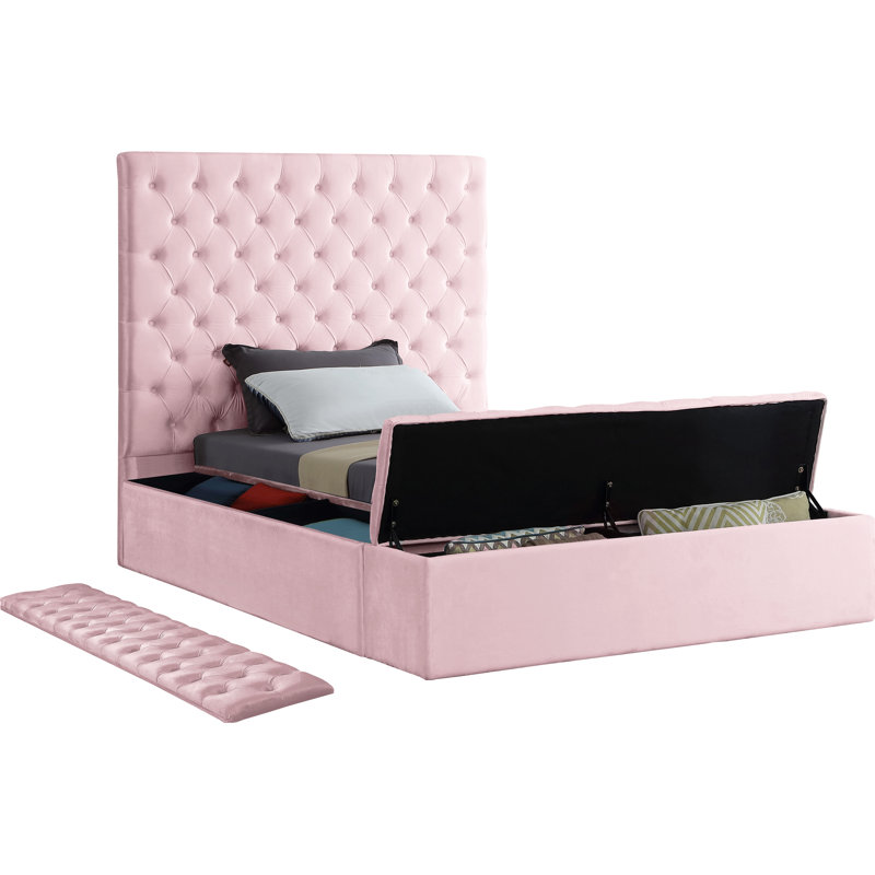 Lit plateforme tapissier avec rangement Johnnay, Simple, Velours rose
