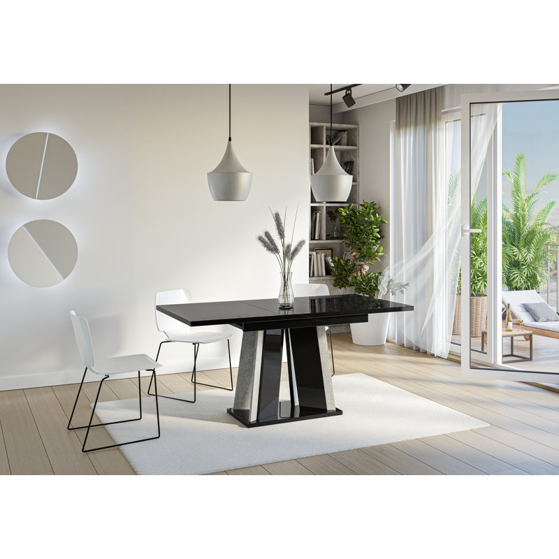 Doha Table Extendable Dining Table, Black Gloss Stone