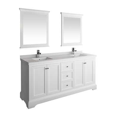 Red Barrel StudioÂ® Windsor 72"" Free-Standing Double Sink Bathroom Vanity Set with Mirror -  Fresca, FVN2472WHM