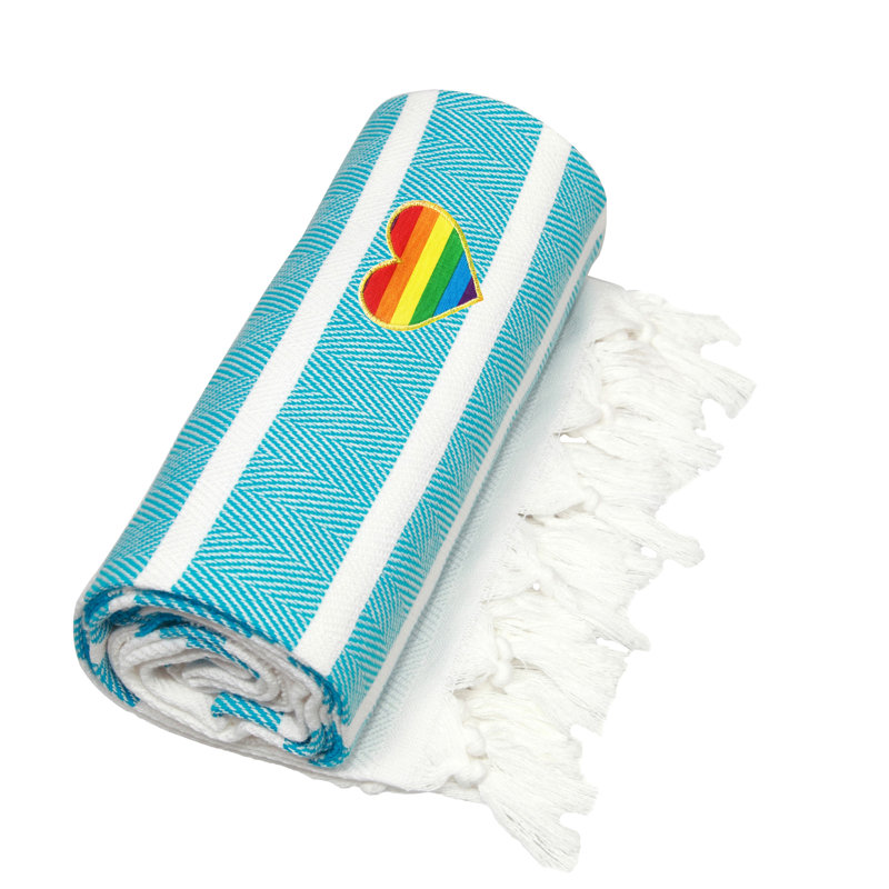  Serviette de plage turque en coton, Bleu clair / blanc