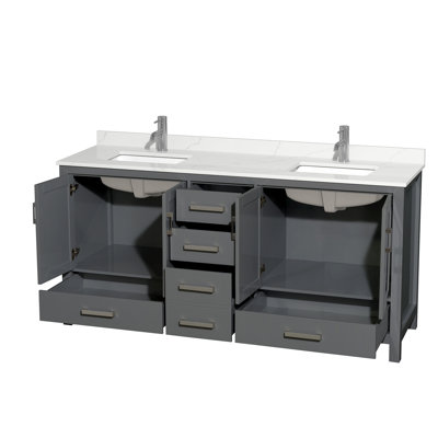 Meuble-lavabo double autoportant 72 po avec plateau en quartz Sheffield
