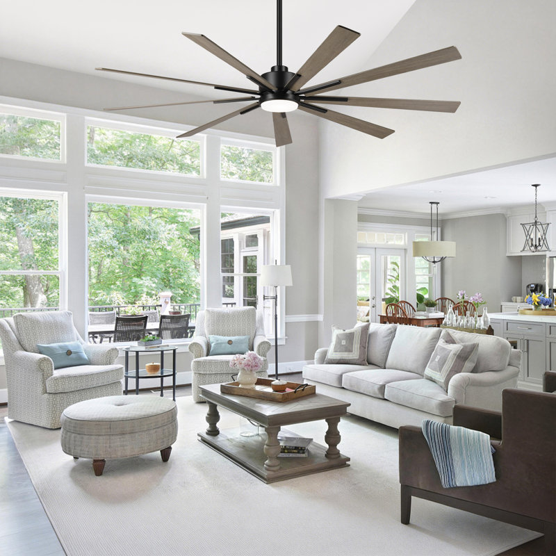 72" 9 - Blade Windmill Dimmable LED Ceiling Fan With Remote Control, 6-Speed Reversible DC Motor, 3 Color Lights, 5"/10" Downrods
