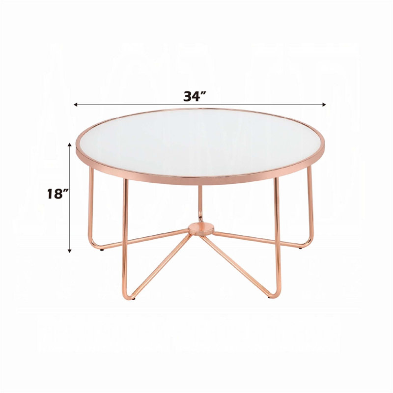 Rose Gold Finish Coffee Table Round Frosted Glass Top Modern Living Room Furniture 1Pc Classy Occasional Table