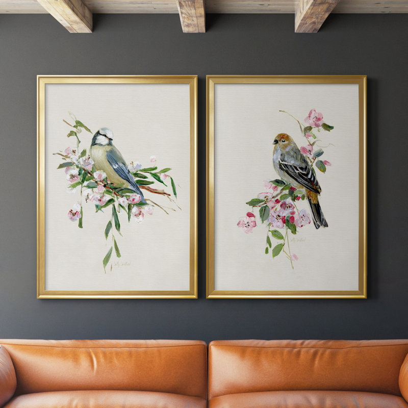 «Spring Song Blue Bird», ensemble de 2 reproductions sur toiles encadrées, Or, H 26,5 po x l 73 po x P 1,5 po