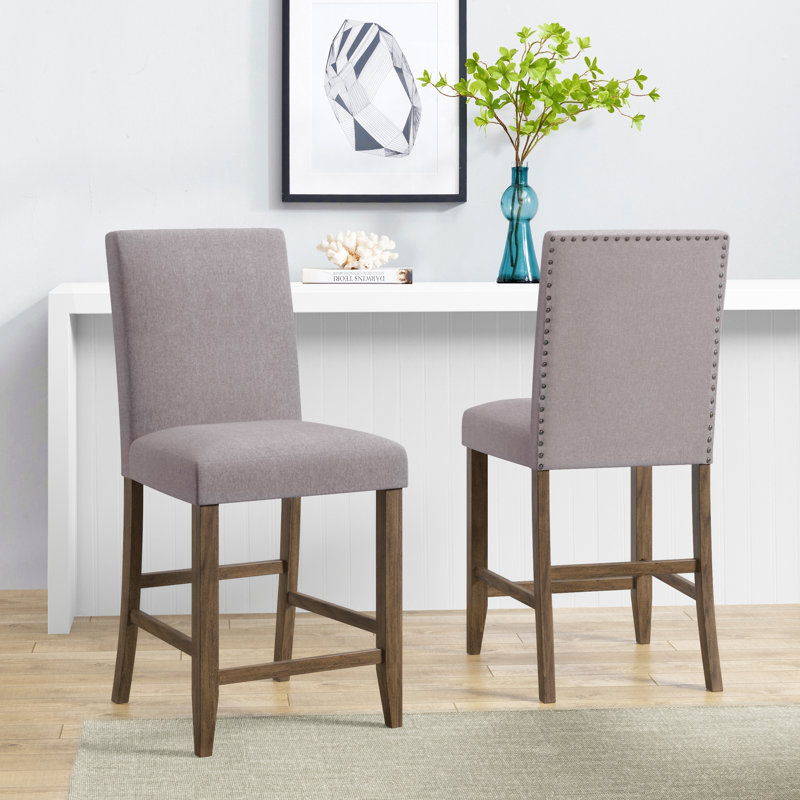 Barneveld Upholstered Counter Stool, Beige/Brown Frame