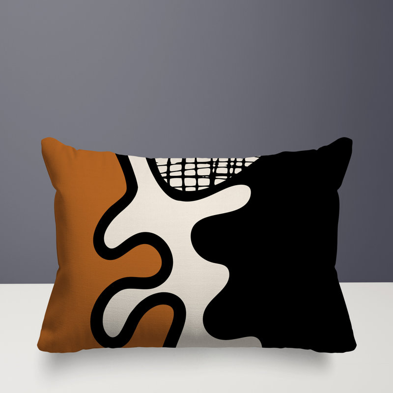 Oreiller rectangulaire réversible intérieur / extérieur Vido, Orange brûlé / noir / blanc cassé, H 14 po x l 20 po