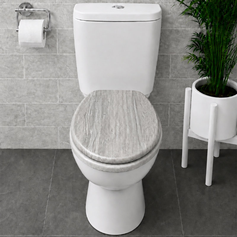 Sellman Soft Close Round Standard Toilet Seat, Grey Oak