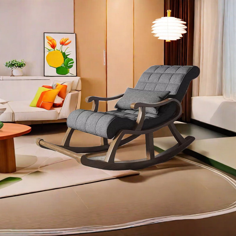 Chaise berçante en bois massif, Gris foncé