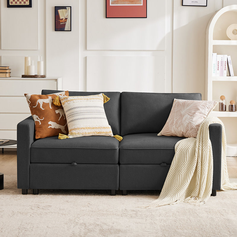 Tienna 67.6'' Square Arm Modular 2 Seat Loveseat with Under Seat Storage, Gray