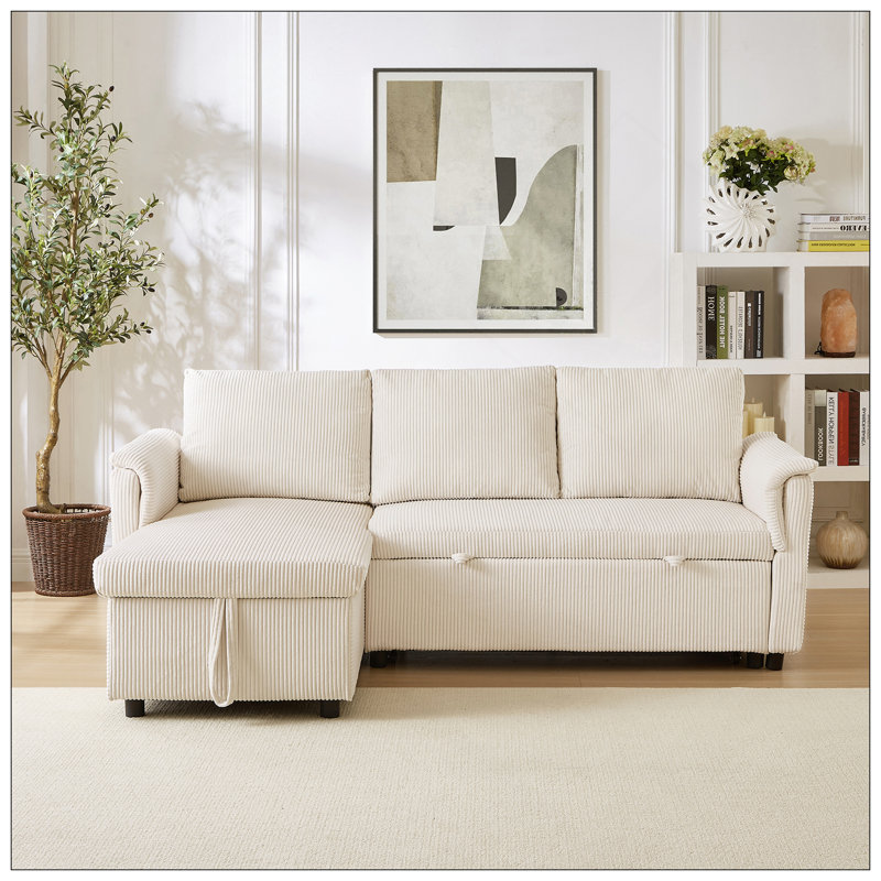 Canapé-causeuse avec méridienne et canapé-lit modulaire en L avec méridienne et rangement, Beige