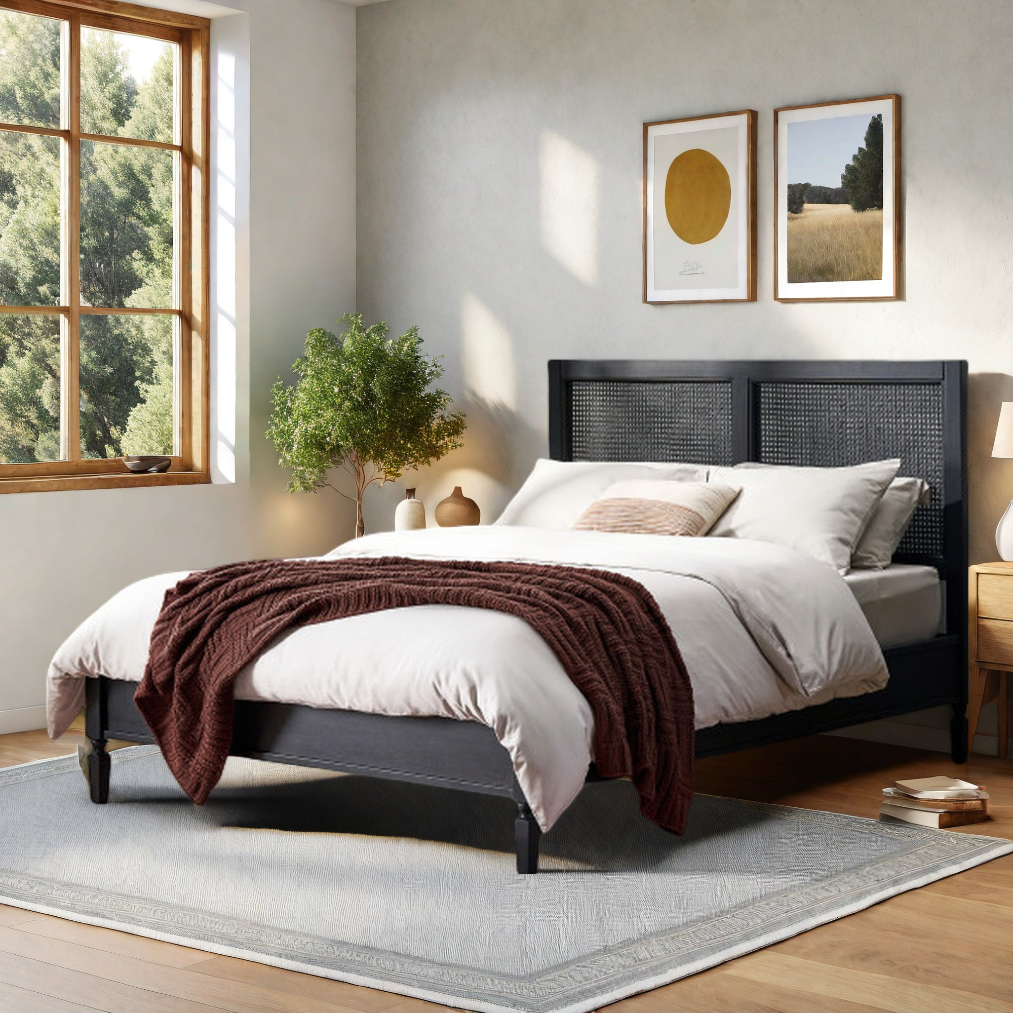 Bayou Breeze Wichita Acacia Wood And Rattan Queen Bed 